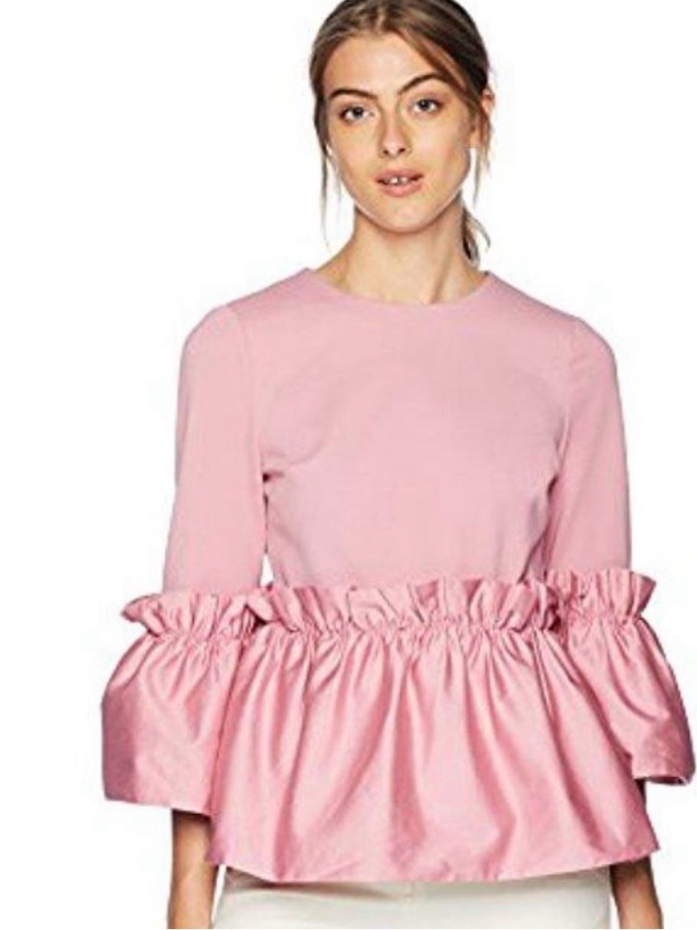 Fairy Feminine Maximalism Ted Baker Sherrly Top Dusty Rose Ruffle Peplum Size 1